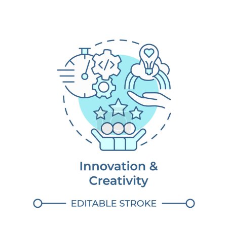 Innovation and creativity soft blue concept icon. Hackathon benefit. Idea exchange. Round shape line illustration. Abstract idea. Graphic design. Easy to use in promotional materials