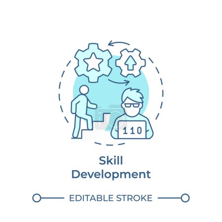 Skill development soft blue concept icon. Hackathon benefit. Improve technical skills. Round shape line illustration. Abstract idea. Graphic design. Easy to use in promotional materials