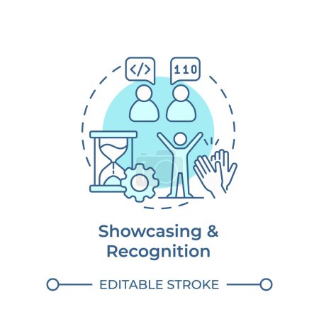 Showcasing and recognition soft blue concept icon. Hackathon benefit. Programming skills. Round shape line illustration. Abstract idea. Graphic design. Easy to use in promotional materials