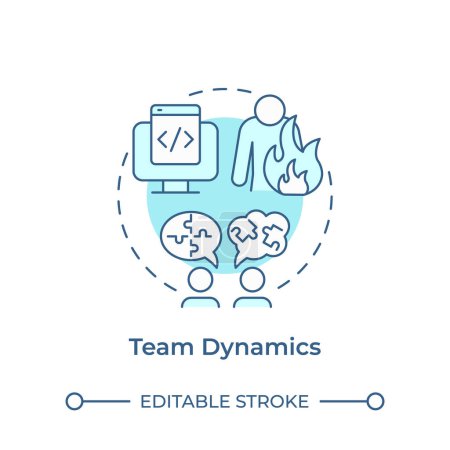 Team dynamics soft blue concept icon. Hackathon challenge. Conflict management. Teamwork. Round shape line illustration. Abstract idea. Graphic design. Easy to use in promotional materials