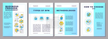 Illustration for Business processes management brochure template. Leaflet design with linear icons. Editable 4 vector layouts for presentation, annual reports. Arial-Black, Myriad Pro-Regular fonts used - Royalty Free Image