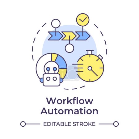 Workflow automation multi color concept icon. Artificial intelligence. Business processes optimization. Round shape line illustration. Abstract idea. Graphic design. Easy to use in infographic