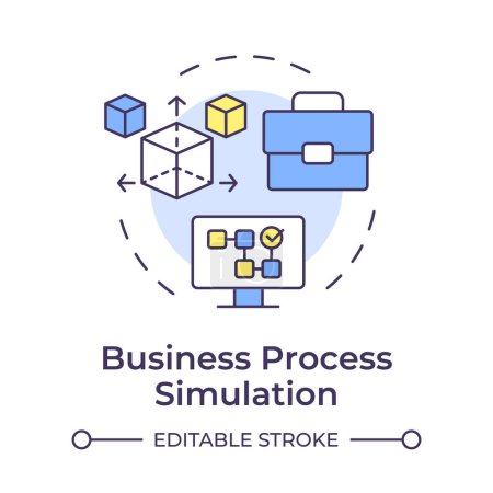 Business process simulation multi color concept icon. Resource allocation, data analysis. Round shape line illustration. Abstract idea. Graphic design. Easy to use in infographic, article