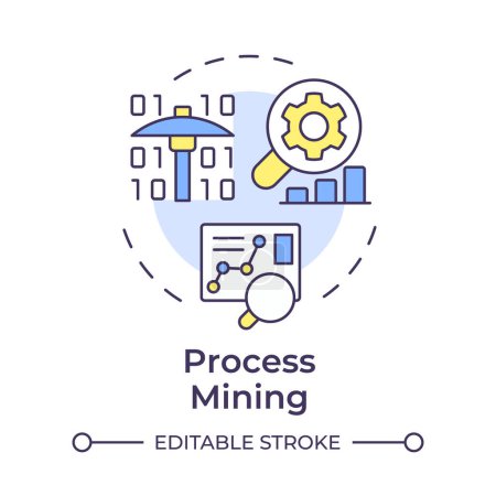 Illustration for Process mining multi color concept icon. Software solution, source code. Organizational processes. Round shape line illustration. Abstract idea. Graphic design. Easy to use in infographic, article - Royalty Free Image