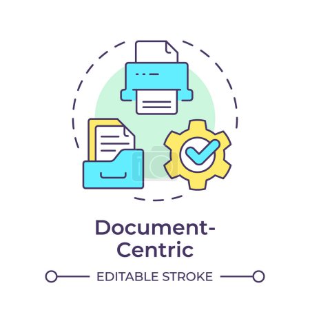 Document-centric multi color concept icon. Office workflow organization. Data analytics. Round shape line illustration. Abstract idea. Graphic design. Easy to use in infographic, article
