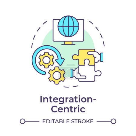 Illustration for Integration-centric multi color concept icon. Business processes organization. Teamwork puzzle. Round shape line illustration. Abstract idea. Graphic design. Easy to use in infographic, article - Royalty Free Image