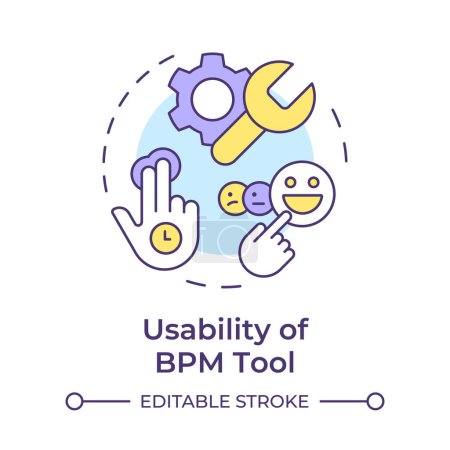 Illustration for BPM tool usability multi color concept icon. User experience, customer service. Productivity improve. Round shape line illustration. Abstract idea. Graphic design. Easy to use in infographic, article - Royalty Free Image