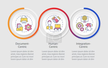 Illustration for Centric business process management loop infographic template. Data visualization with 3 steps. Editable timeline info chart. Workflow layout with line icons. Myriad Pro-Regular font used - Royalty Free Image