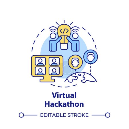 Virtual hackathon multi color concept icon. Remote teamwork. Virtual meeting. Creative solutions. Round shape line illustration. Abstract idea. Graphic design. Easy to use in promotional materials