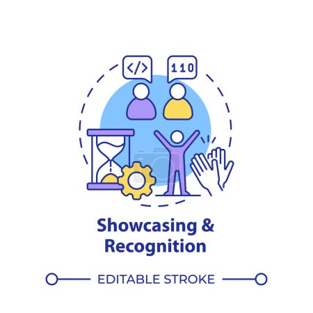 Showcasing and recognition multi color concept icon. Hackathon benefit. Programming skills. Round shape line illustration. Abstract idea. Graphic design. Easy to use in promotional materials