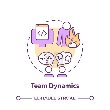 Team dynamics multi color concept icon. Hackathon challenge. Conflict management. Round shape line illustration. Abstract idea. Graphic design. Easy to use in promotional materials
