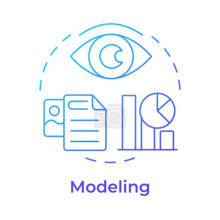 Illustration for BPM modeling blue gradient concept icon. Process optimization, workflow managing. Key metrics analysis. Round shape line illustration. Abstract idea. Graphic design. Easy to use in infographic - Royalty Free Image
