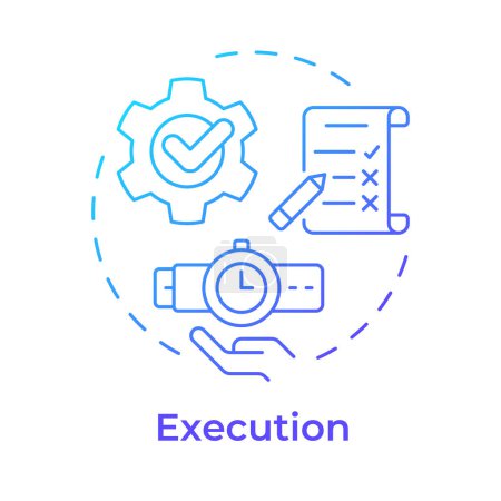 Business management execution blue gradient concept icon. Surveillance des performances, automatisation des processus. Illustration de forme ronde. Idée abstraite. Conception graphique. Facile à utiliser dans l'infographie, article