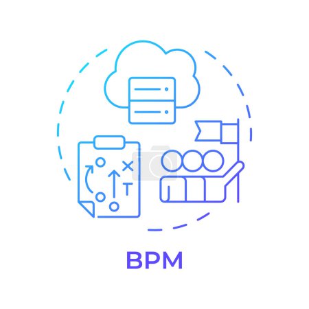 BPM-Tool Blue Gradient Concept Symbol. Verwaltungsressourcen, Workflow-Management. Organisation von Teamarbeit. Abbildung der runden Formlinie. Abstrakte Idee. Grafikdesign. Einfach zu bedienen in der Infografik