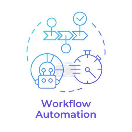 Icono de concepto de gradiente azul de automatización de flujo de trabajo. Inteligencia artificial. Optimización de procesos de negocio. Ilustración de línea de forma redonda. Una idea abstracta. Diseño gráfico. Fácil de usar en infografía