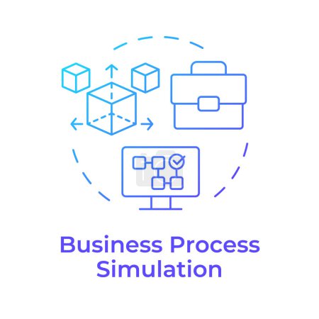 Illustration for Business process simulation blue gradient concept icon. Resource allocation, data analysis. Round shape line illustration. Abstract idea. Graphic design. Easy to use in infographic, article - Royalty Free Image