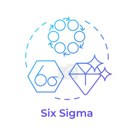 Six Sigma Methodologie blaues Gradienten-Konzept-Symbol. Datengesteuerter Prozess. Produktqualität. Abbildung der runden Formlinie. Abstrakte Idee. Grafikdesign. Einfach zu bedienen in Infografik, Artikel
