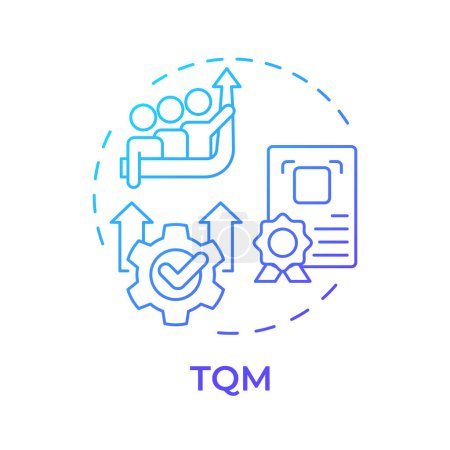 TQM icono de concepto de gradiente azul. Gestión de calidad total. Crecimiento del negocio, organización del trabajo en equipo. Ilustración de línea de forma redonda. Una idea abstracta. Diseño gráfico. Fácil de usar en infografía, artículo