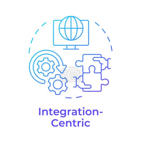 Illustration for Integration-centric blue gradient concept icon. Business processes organization. Teamwork puzzle. Round shape line illustration. Abstract idea. Graphic design. Easy to use in infographic, article - Royalty Free Image