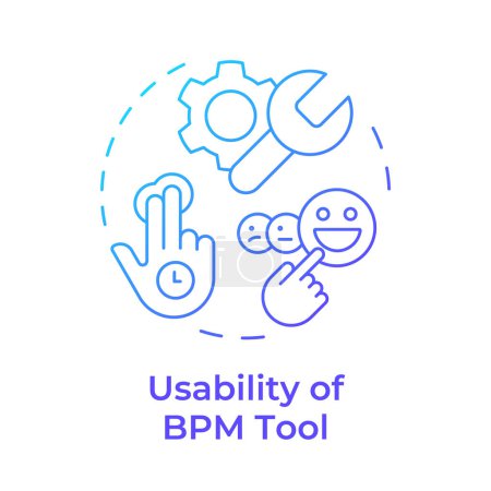 Herramienta BPM usabilidad icono concepto gradiente azul. Experiencia de usuario, servicio al cliente. Mejorar la productividad. Ilustración de línea de forma redonda. Una idea abstracta. Diseño gráfico. Fácil de usar en infografía