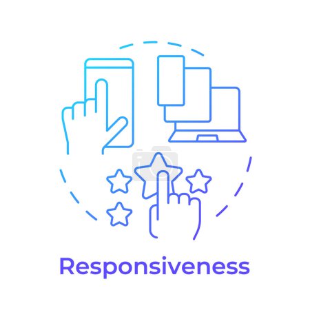 Illustration for Responsiveness blue gradient concept icon. Software tools, device compatibility. Customer satisfaction. Round shape line illustration. Abstract idea. Graphic design. Easy to use in infographic - Royalty Free Image