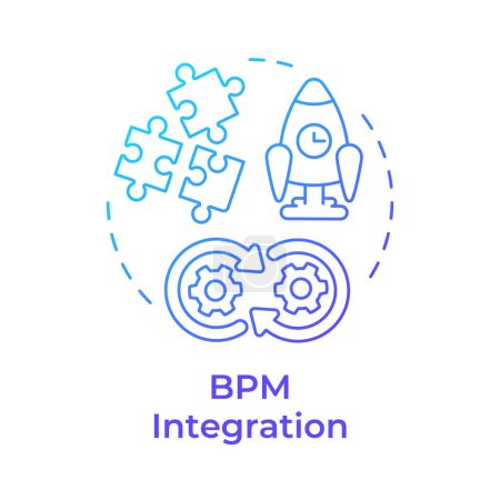 BPM integration blue gradient concept icon. Straffung der Arbeitsabläufe. Betriebseffizienz. Abbildung der runden Formlinie. Abstrakte Idee. Grafikdesign. Einfach zu bedienen in Infografik, Artikel