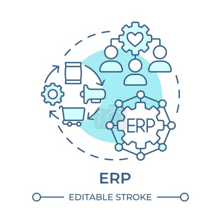 ERP soft blue concept icon. Enterprise resource planning. Smart factory technology. Round shape line illustration. Abstract idea. Graphic design. Easy to use in infographic, article