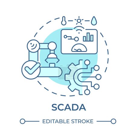 SCADA soft blue concept icon. Supervisory control, data acquisition. Smart factory, process performance. Round shape line illustration. Abstract idea. Graphic design. Easy to use in infographic