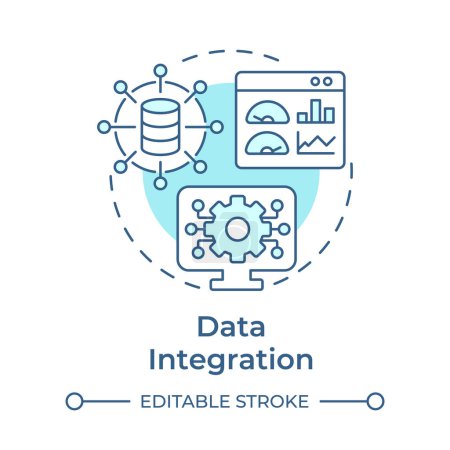 Data integration soft blue concept icon. Performance analysis, productivity enhance. Round shape line illustration. Abstract idea. Graphic design. Easy to use in infographic, article