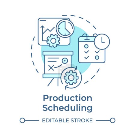Production scheduling soft blue concept icon. Manufacturing operations, capacity planning. Operational goals. Round shape line illustration. Abstract idea. Graphic design. Easy to use in article