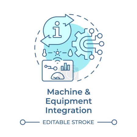 Machine and equipment integration soft blue concept icon. Machinery control, smart manufacturing. Round shape line illustration. Abstract idea. Graphic design. Easy to use in infographic, article