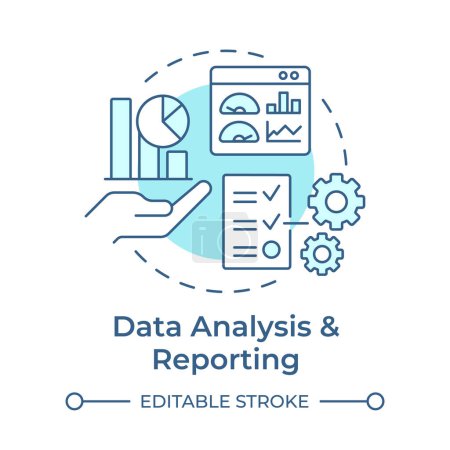 Data analysis and reporting soft blue concept icon. Industry material management. Task accomplishment. Round shape line illustration. Abstract idea. Graphic design. Easy to use in infographic