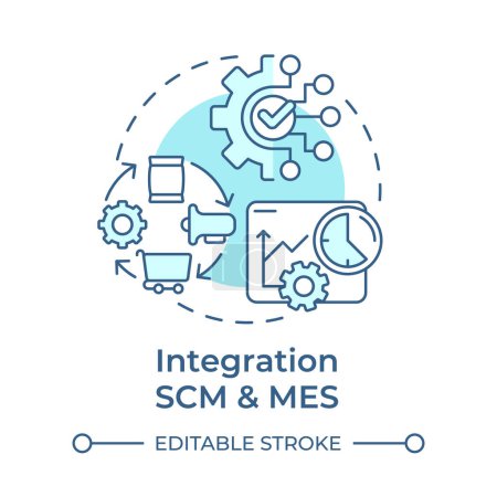 Integration SCM and MES soft blue concept icon. Manufacturing execution systems. Factory automation. Round shape line illustration. Abstract idea. Graphic design. Easy to use in infographic, article