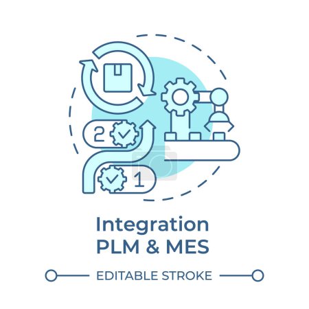 Integration PLM and MES soft blue concept icon. Product lifecycle management. Industrial control. Round shape line illustration. Abstract idea. Graphic design. Easy to use in infographic, article