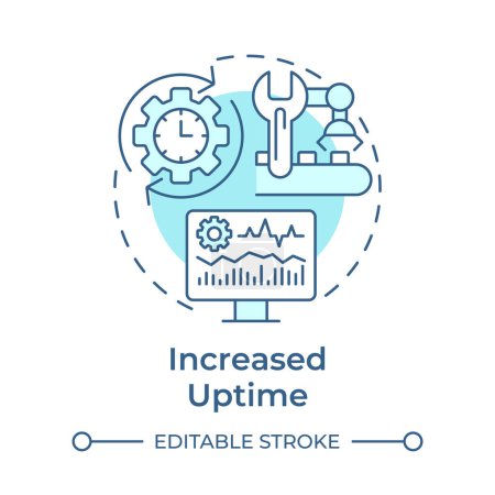 Increased uptime soft blue concept icon. Manufacturing execution, smart factory. Industrial control. Round shape line illustration. Abstract idea. Graphic design. Easy to use in infographic, article