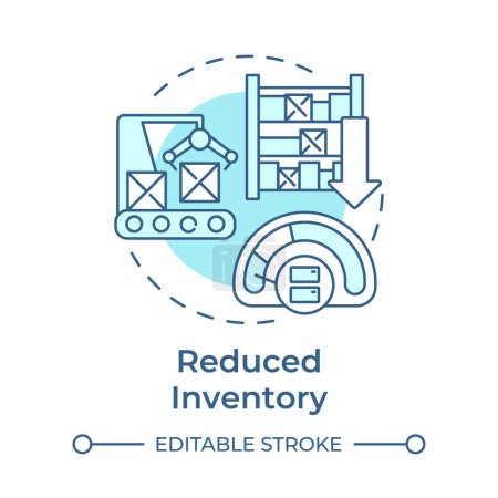 Reduced inventory soft blue concept icon. Supply chain management. Production processes optimization. Round shape line illustration. Abstract idea. Graphic design. Easy to use in infographic