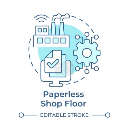 Paperless shop floor soft blue concept icon. Digital documentation, productivity enhance. Round shape line illustration. Abstract idea. Graphic design. Easy to use in infographic, article