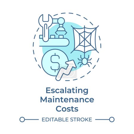 Escalating maintenance costs soft blue concept icon. Operational sustainability, efficiency. Round shape line illustration. Abstract idea. Graphic design. Easy to use in infographic, article
