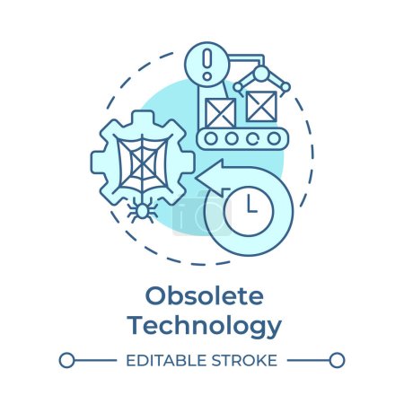 Illustration for Obsolete technology soft blue concept icon. Technological obsolescence, manufacturing issues. Round shape line illustration. Abstract idea. Graphic design. Easy to use in infographic, article - Royalty Free Image