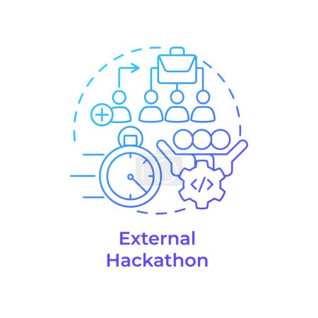 External hackathon blue gradient concept icon. Open innovation. Public event. Tech event. Round shape line illustration. Abstract idea. Graphic design. Easy to use in promotional materials