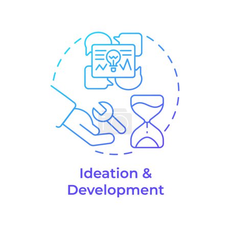 Ilustración de Ideación y desarrollo icono de concepto de gradiente azul. Proceso Hackathon. Diseño del proyecto. Ilustración de línea de forma redonda. Una idea abstracta. Diseño gráfico. Fácil de usar en materiales promocionales - Imagen libre de derechos