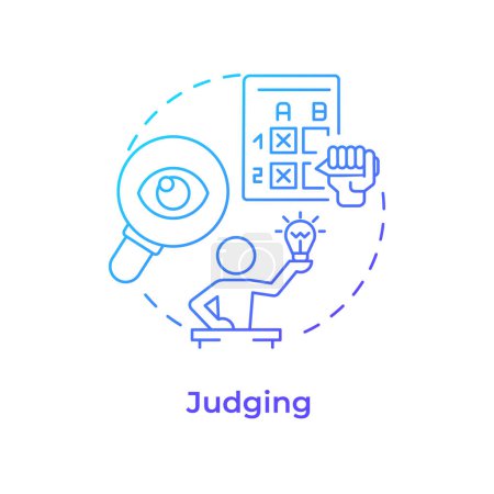 Ilustración de Juzgando el icono del concepto de gradiente azul. Proceso Hackathon. Presentar proyectos a los jurados. Selección de ganadores. Ilustración de línea de forma redonda. Una idea abstracta. Diseño gráfico. Fácil de usar en materiales promocionales - Imagen libre de derechos