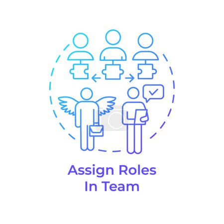 Assign roles in team blue gradient concept icon. Hackathon organization. Gather team. Team members. Round shape line illustration. Abstract idea. Graphic design. Easy to use in promotional materials