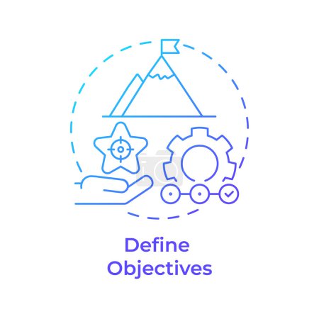 Ilustración de Definir objetivos icono concepto gradiente azul. Organización Hackathon. Gestión de proyectos. Ilustración de línea de forma redonda. Una idea abstracta. Diseño gráfico. Fácil de usar en materiales promocionales - Imagen libre de derechos
