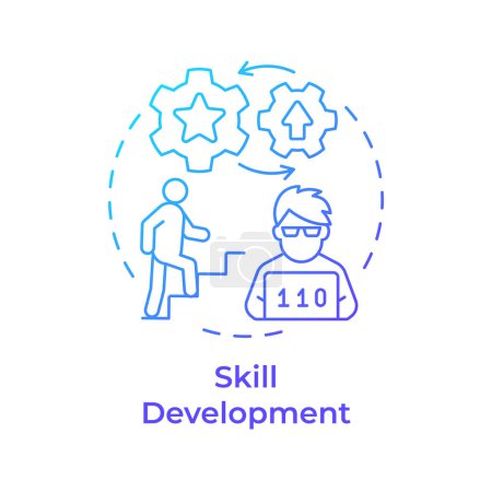 Ilustración de Desarrollo de habilidades icono de concepto de gradiente azul. Beneficio de Hackathon. Mejorar las habilidades técnicas. Ilustración de línea de forma redonda. Una idea abstracta. Diseño gráfico. Fácil de usar en materiales promocionales - Imagen libre de derechos