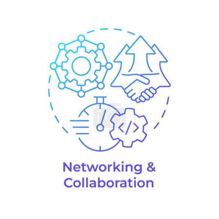 Ilustración de Redes y colaboración icono de concepto de gradiente azul. Beneficio de Hackathon. Compartir conocimientos. Ilustración de línea de forma redonda. Una idea abstracta. Diseño gráfico. Fácil de usar en materiales promocionales - Imagen libre de derechos