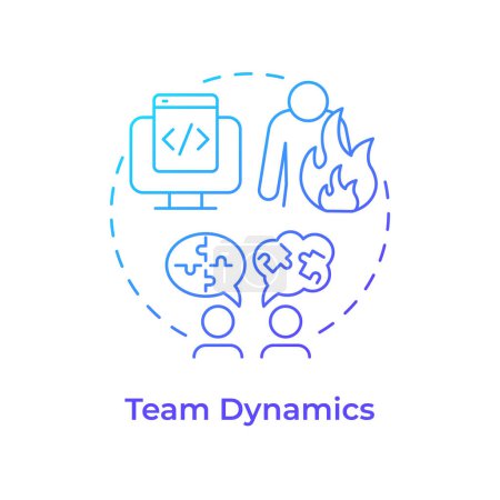 Teamdynamik blaues Gradienten-Konzept Symbol. Hackathon-Herausforderung. Konfliktmanagement. Abbildung der runden Formlinie. Abstrakte Idee. Grafikdesign. Einfache Verwendung in Werbematerialien