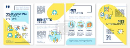 MES organization blue and yellow brochure template. Leaflet design with linear icons. Editable 4 vector layouts for presentation, annual reports. Questrial, Lato-Regular fonts used