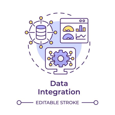 Data integration multi color concept icon. Performance analysis, productivity enhance. Round shape line illustration. Abstract idea. Graphic design. Easy to use in infographic, article