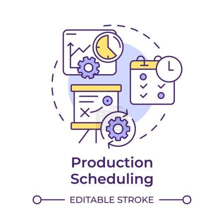 Production scheduling multi color concept icon. Manufacturing operations, capacity planning. Operational goals. Round shape line illustration. Abstract idea. Graphic design. Easy to use in article